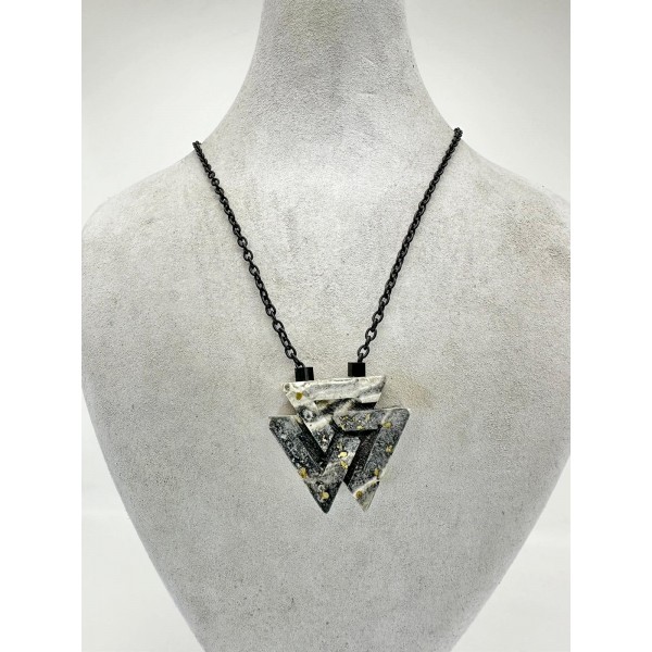 Siyah Zincirli Mermer Desenli Antrasit Doğal Taş Kolye Siyah Zincirli Mermer Desenli Antrasit Doğal Taş Kolye